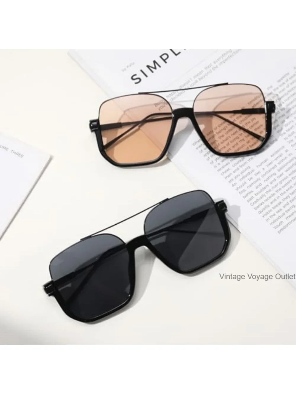 Retro Oversized Aviator Sunglasses 2 Pack UV Protection Double Bridge Square
